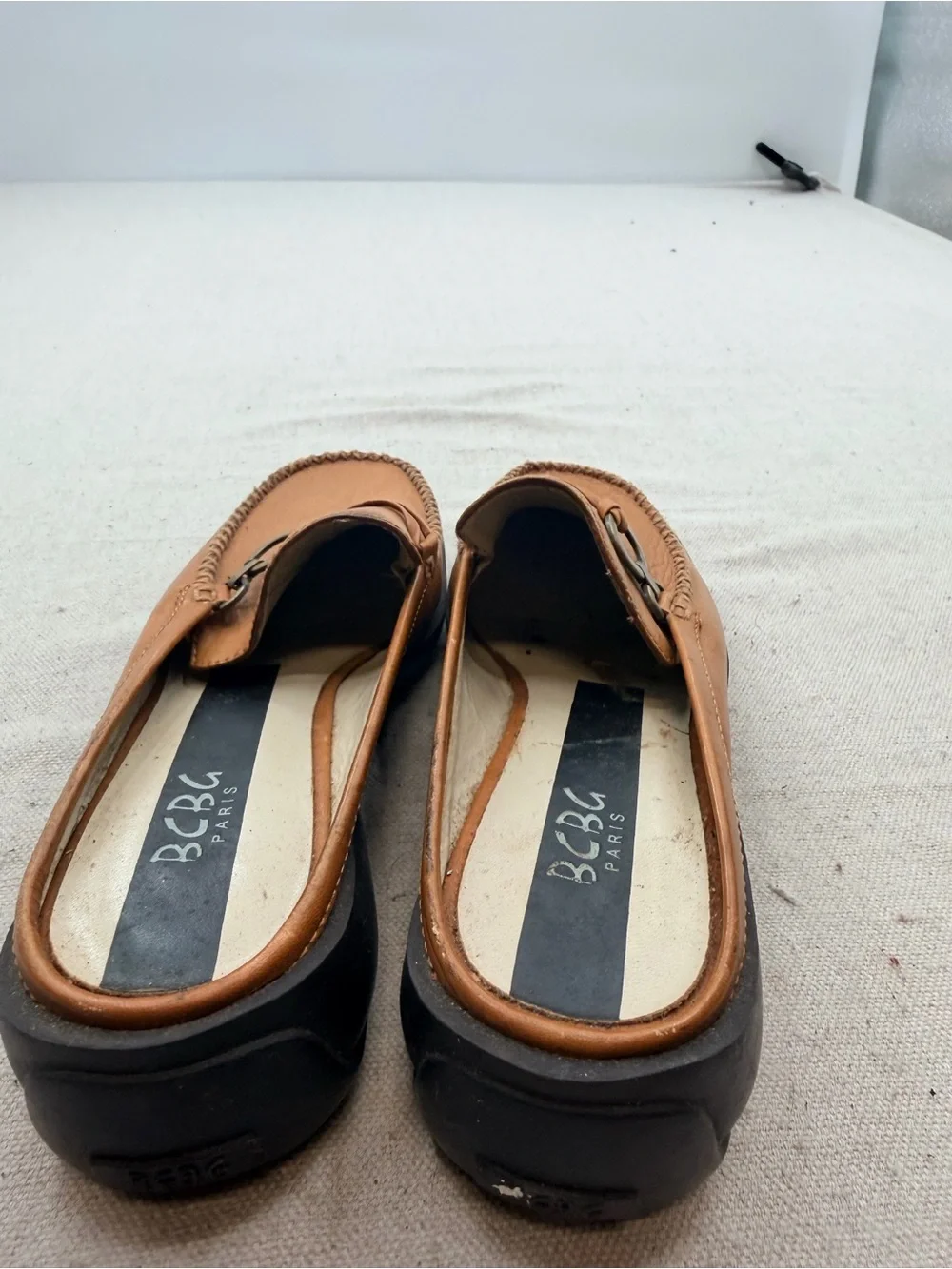 BCBG Paris Brown Leather Slip-On Loafers with Metal Bit